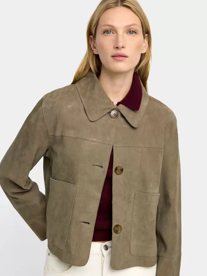 Leather jacket with buttons