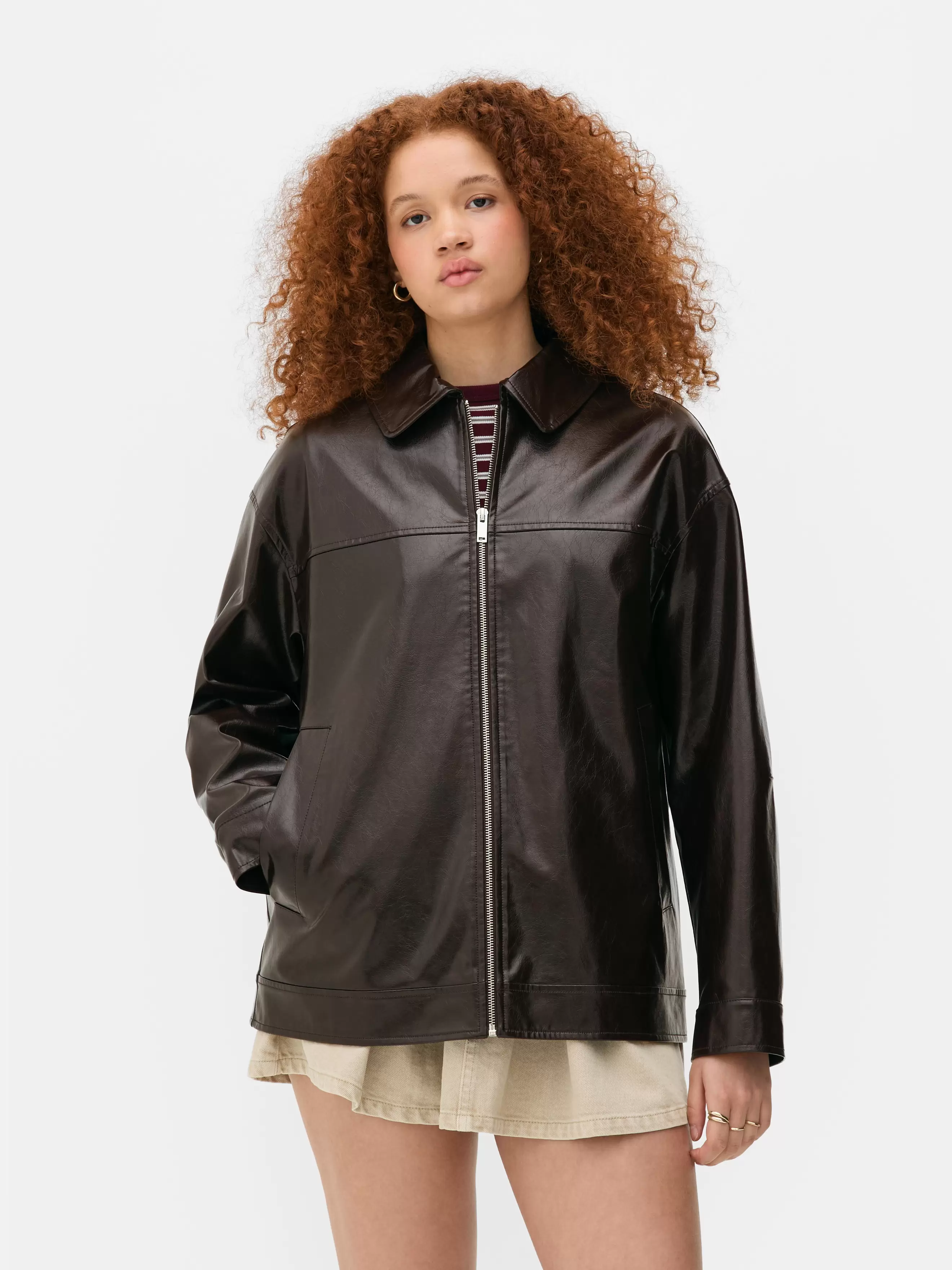 Relaxed Glossy Zip Jacket