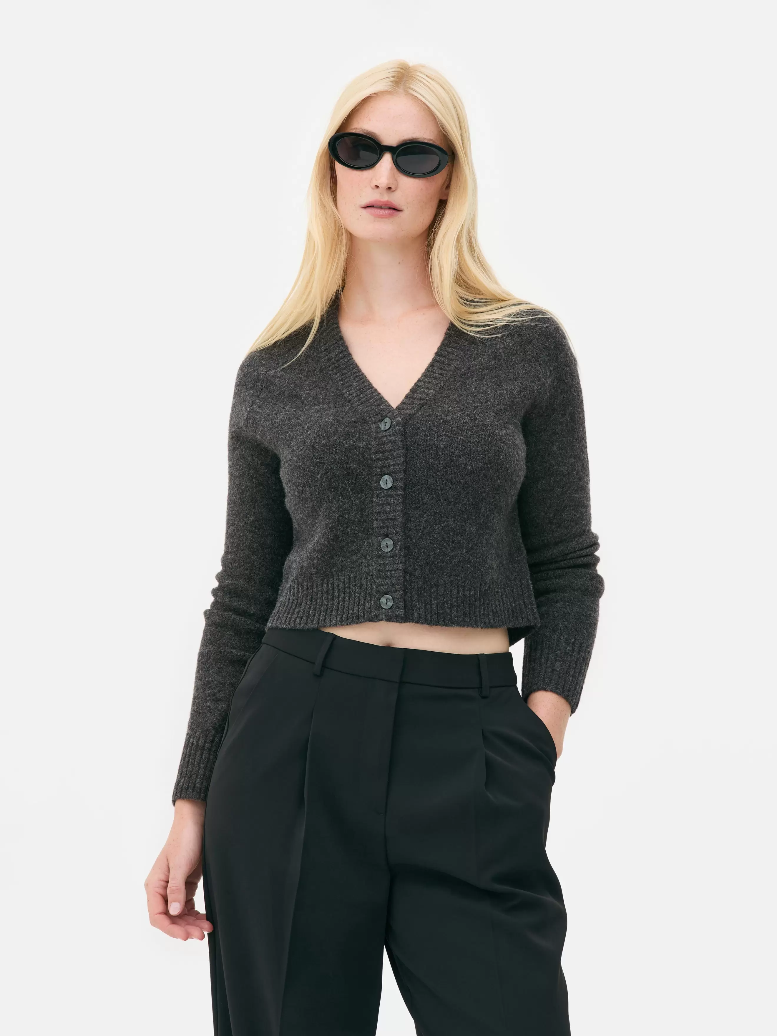 Cropped V-Neck Cardigan