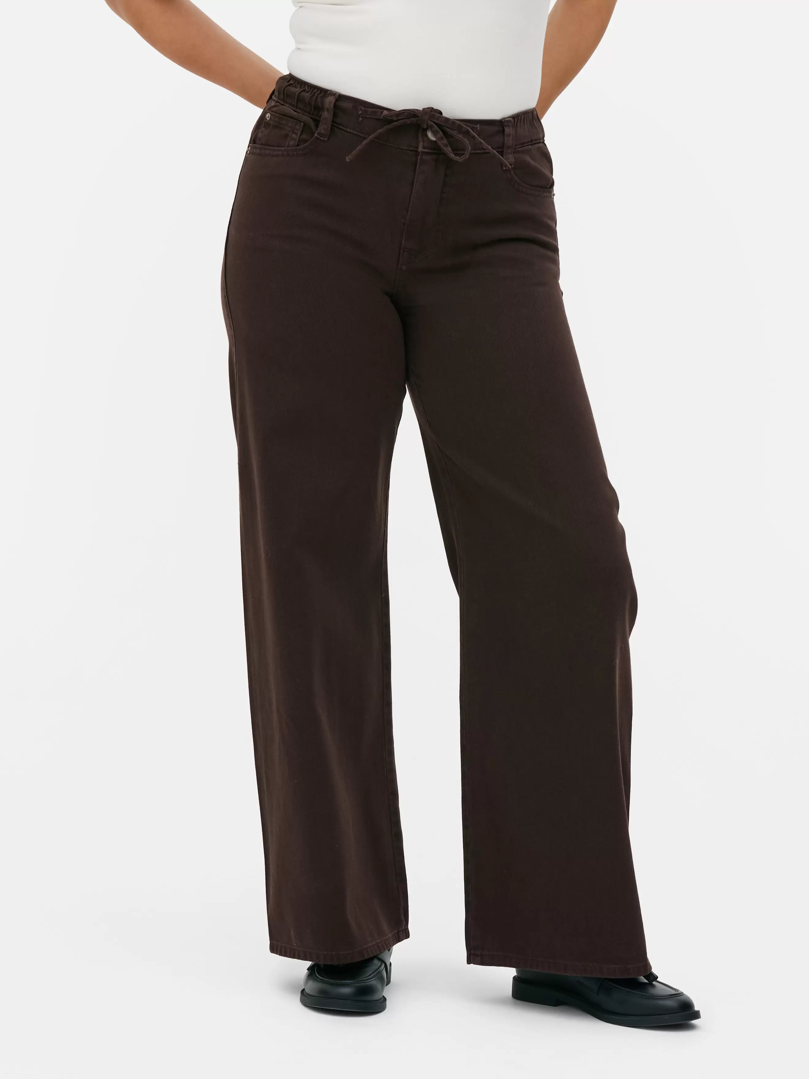 Drawstring High-Waisted Wide-Leg Jeans