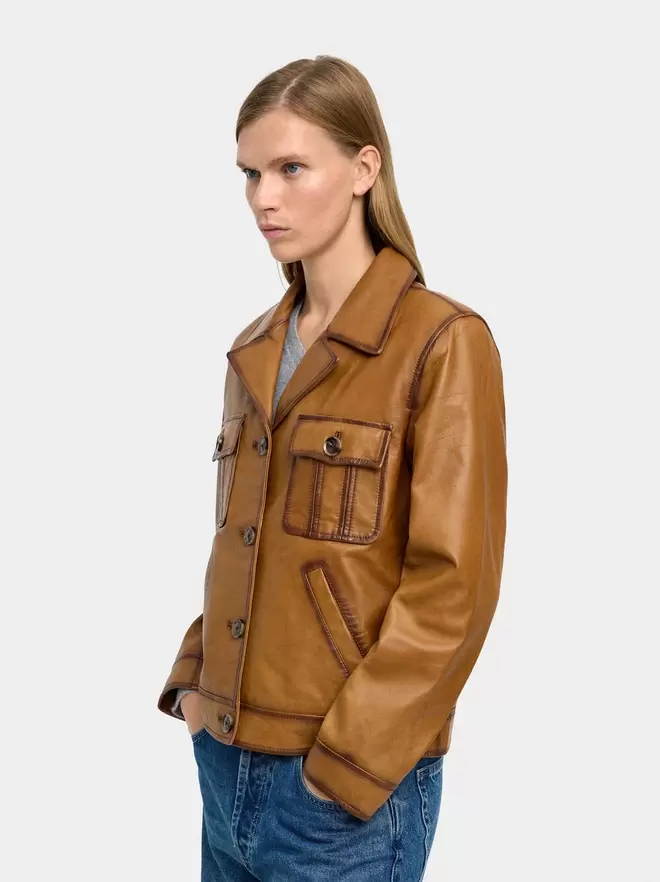 Leather jacket with marked topstitching