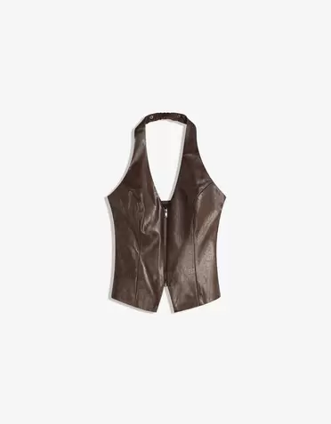 Top halter cremallera efecto piel