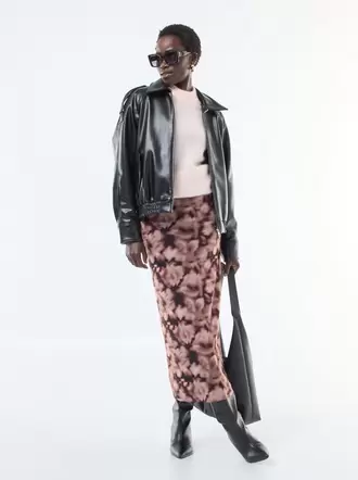 Falda larga de malla con estampado floral