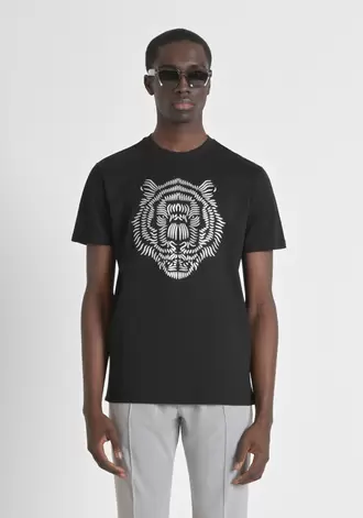 CAMISETA DE CORTE REGULAR EN JERSEY DE ALGODÓN CON ESTAMPADO DE TIGRE REFLECTANTE
