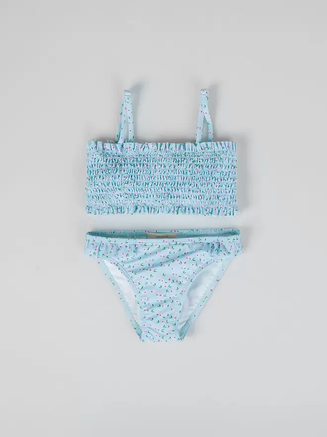 Bikini con frunces estampado arándanos azul claro
