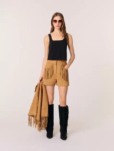 Short con flecos de nobuk
