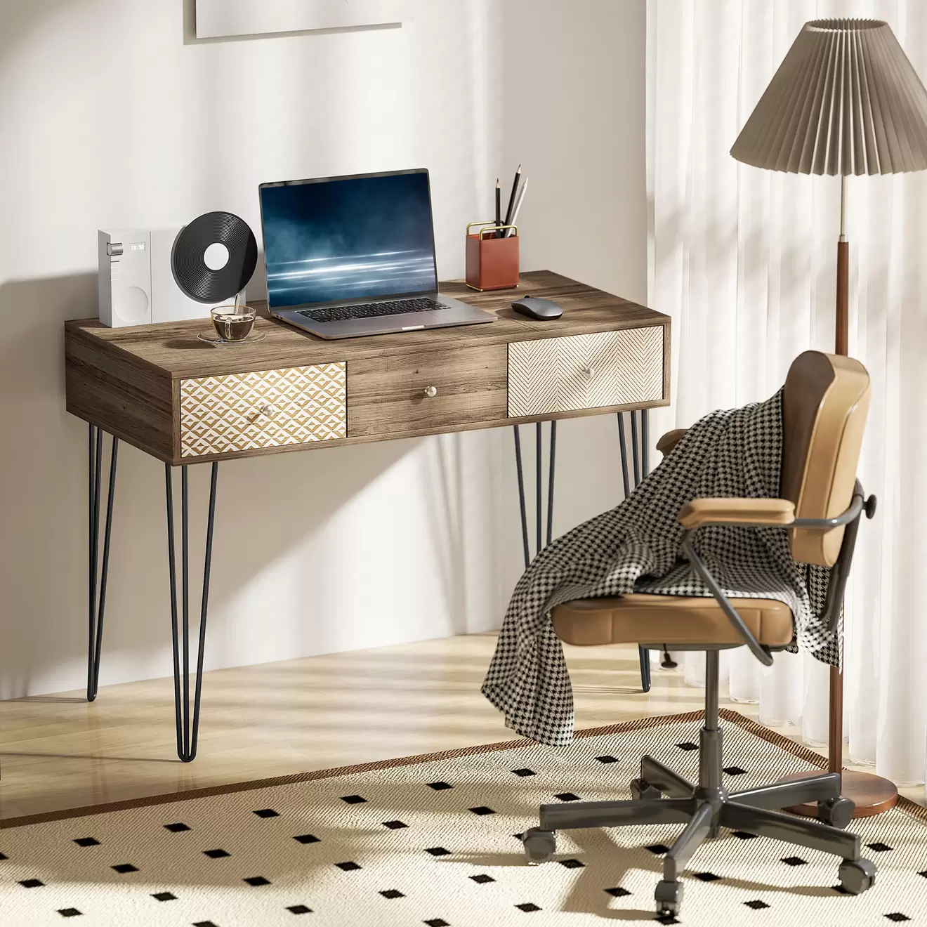 Escritorio Bohemia Homcom 3 cajones natural 75x105x50 cm