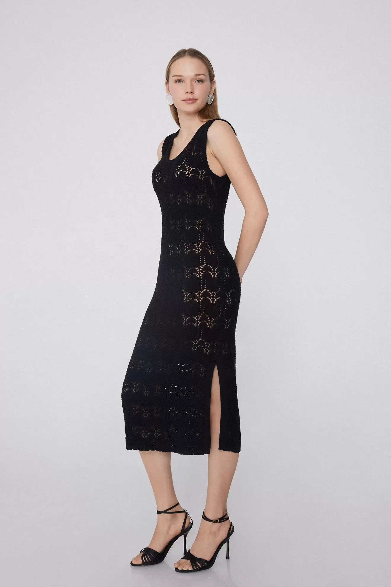 Vestido Midi 100 % Crochet de Algodón Abertura