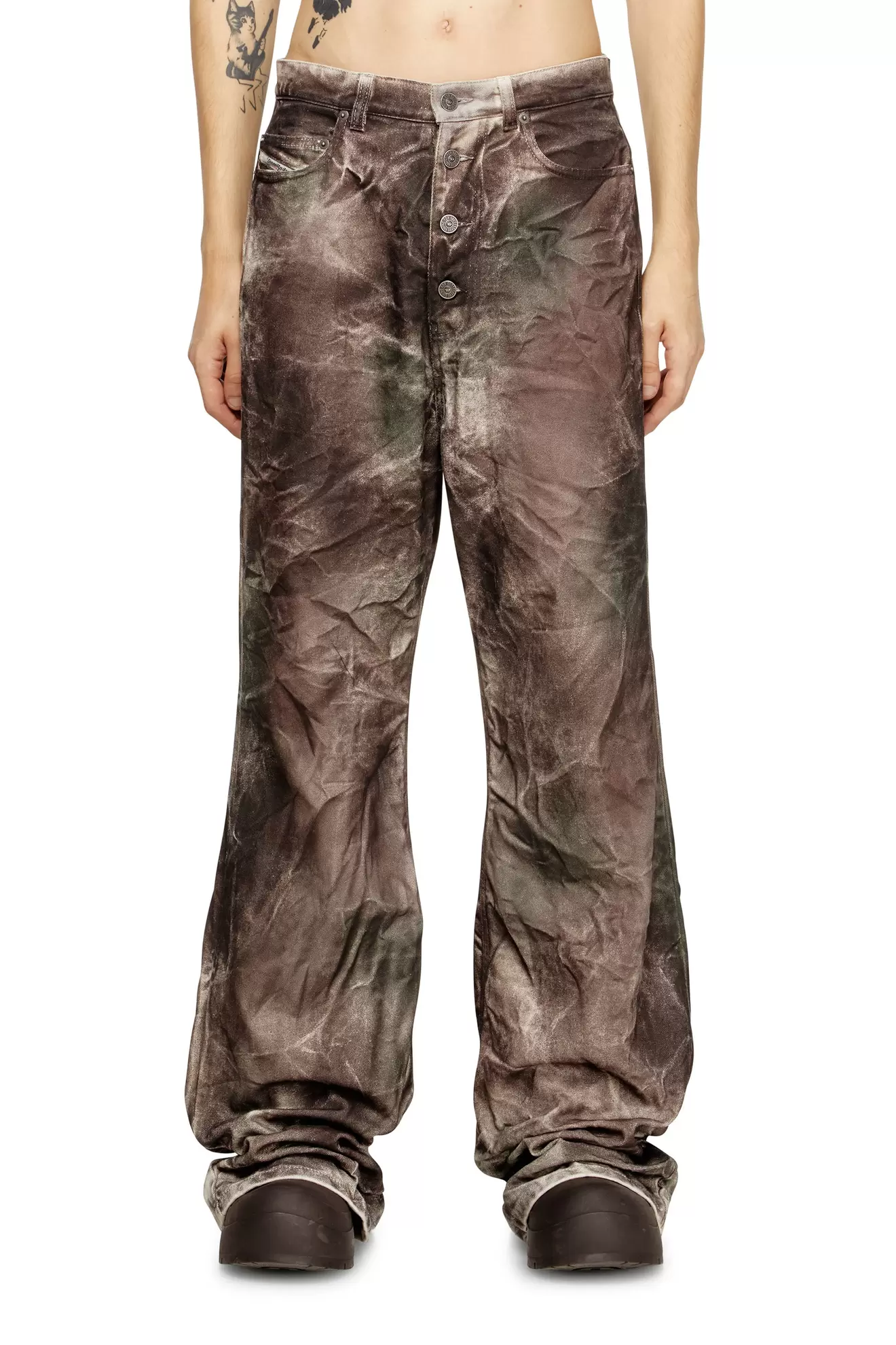 Pantalones en lona camuflaje arrugada