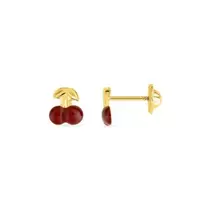 Pendientes infantiles cerezas oro amarillo 9K y esmalte rojo