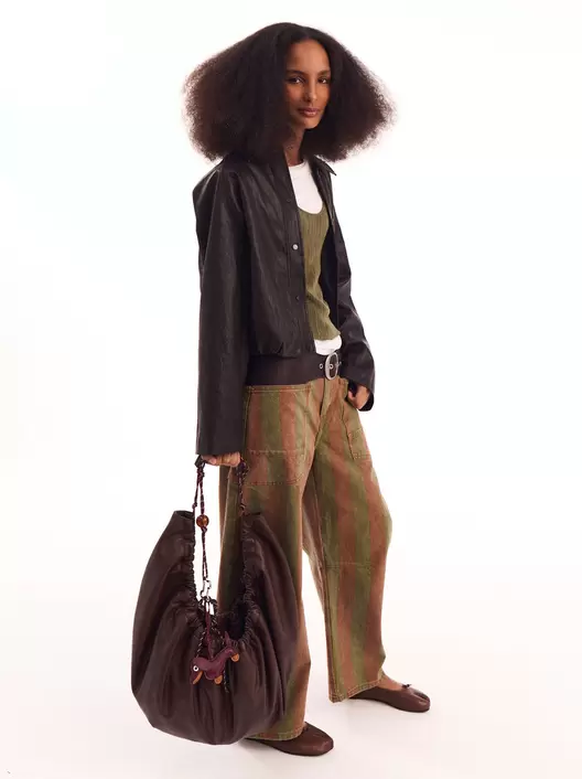 Bolso marrón fruncido efecto piel - ULK Bolor