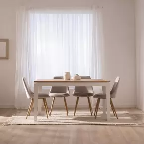 Vilna mesa de comedor extensible rectangular 150/200 de madera maciza blanca y natural