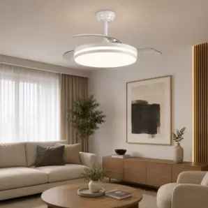 Ventilador de techo Estrella LED 60w 3CCT integrado acabado blanco estilo moderno aspas plegables motor DC 106cm Ø