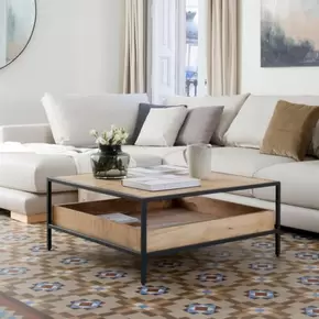 Boston mesa de centro cuadrada de madera maciza de mango y metal