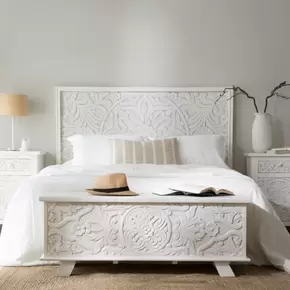 Indira cabecero de madera maciza tallada de mango para cama de 150 y 160 acabado blanco
