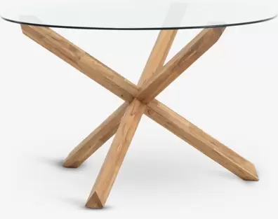 Mesa de comedor AGERBY Ø119 cristal/roble natural