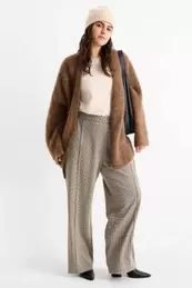 Pantalons de punt - high waist - wide leg - de quadres