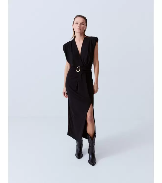 VESTIDO LARGO APLIQUE DORADO