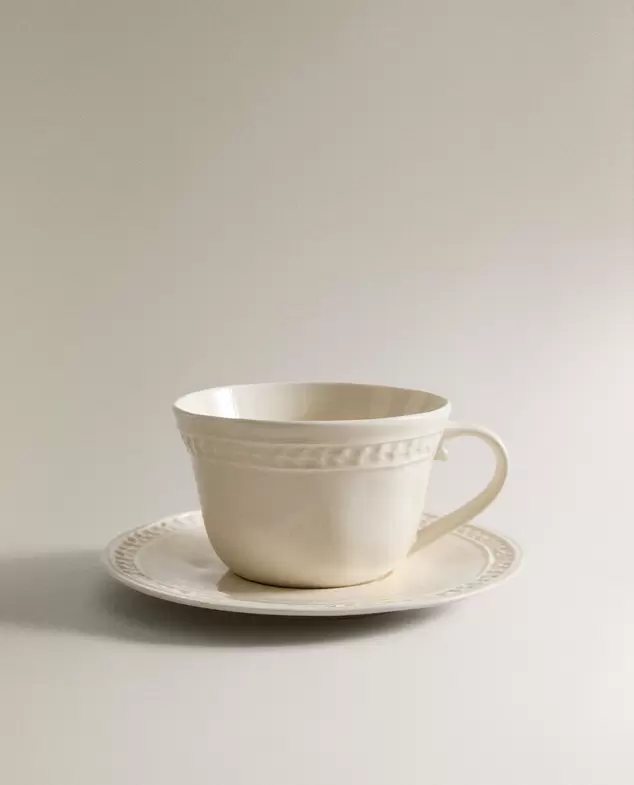 TAZA TÉ Y PLATO RELIEVE GRES