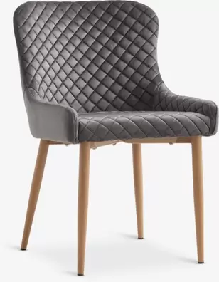 Silla de comedor PEBRINGE terciopelo gris/roble natural