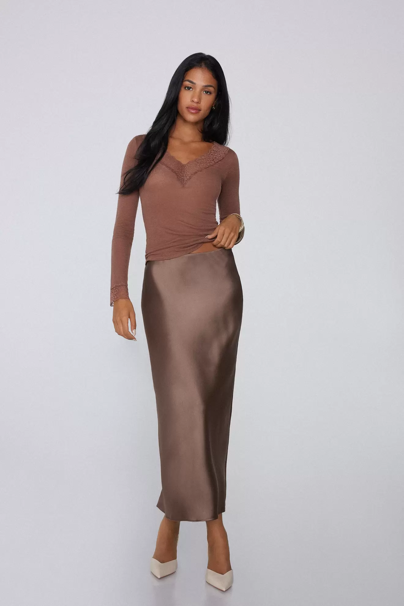 Camiseta Manga Larga Escote Pico Encaje/Lana Merina Add to wishlist: Camiseta Manga Larga Escote Pico Encaje/Lana Merina