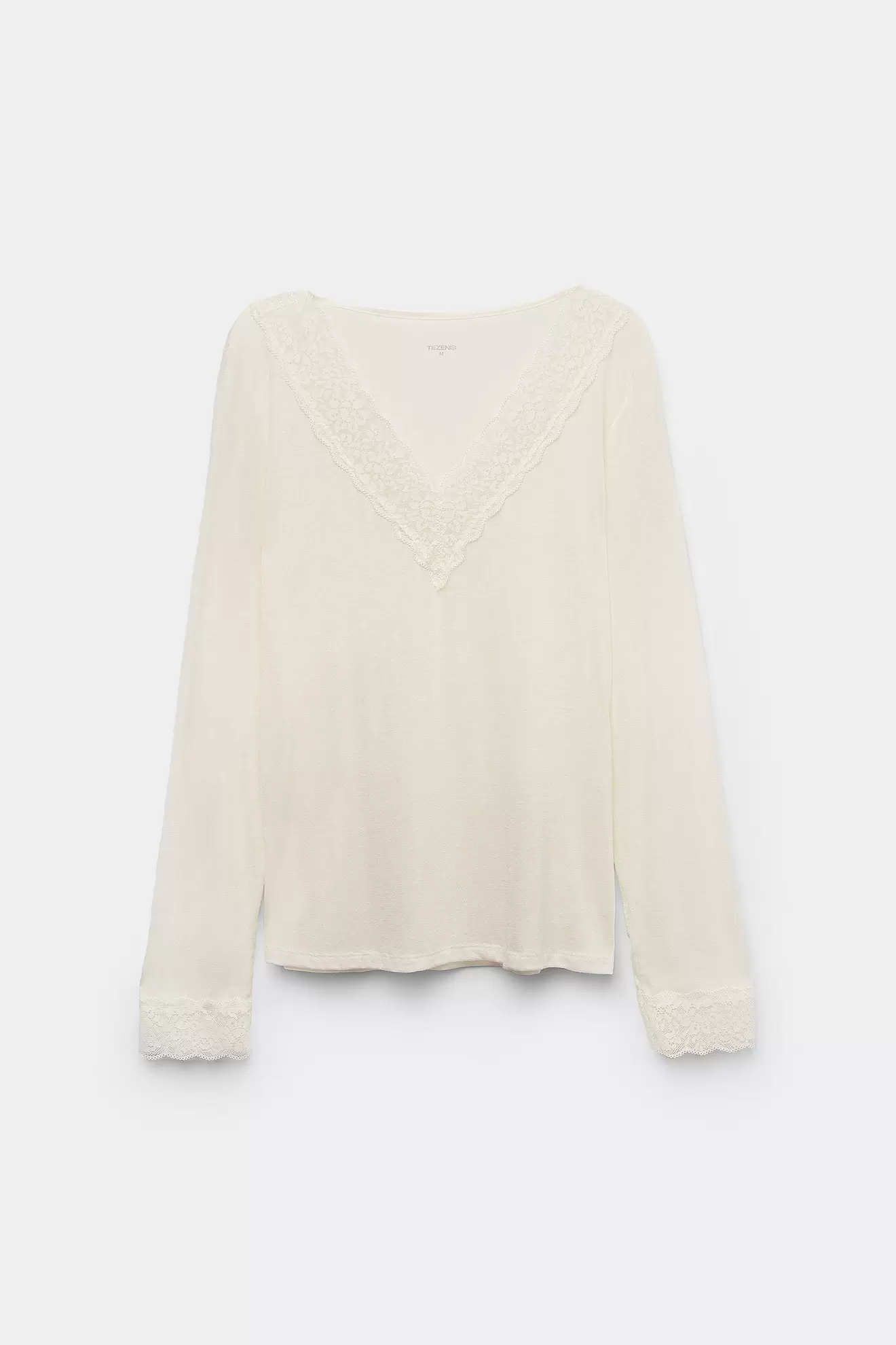 Camiseta Manga Larga Escote Pico Encaje/Lana Merina Add to wishlist: Camiseta Manga Larga Escote Pico Encaje/Lana Merina