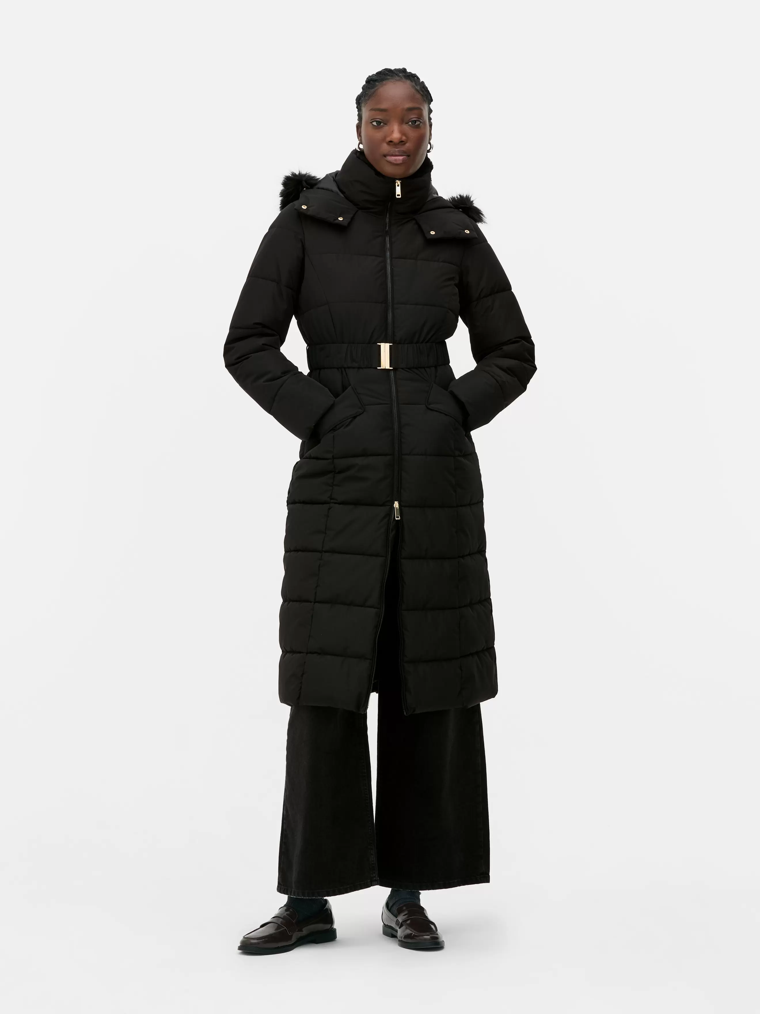 Longline Cinched Waist Puffer Jacket