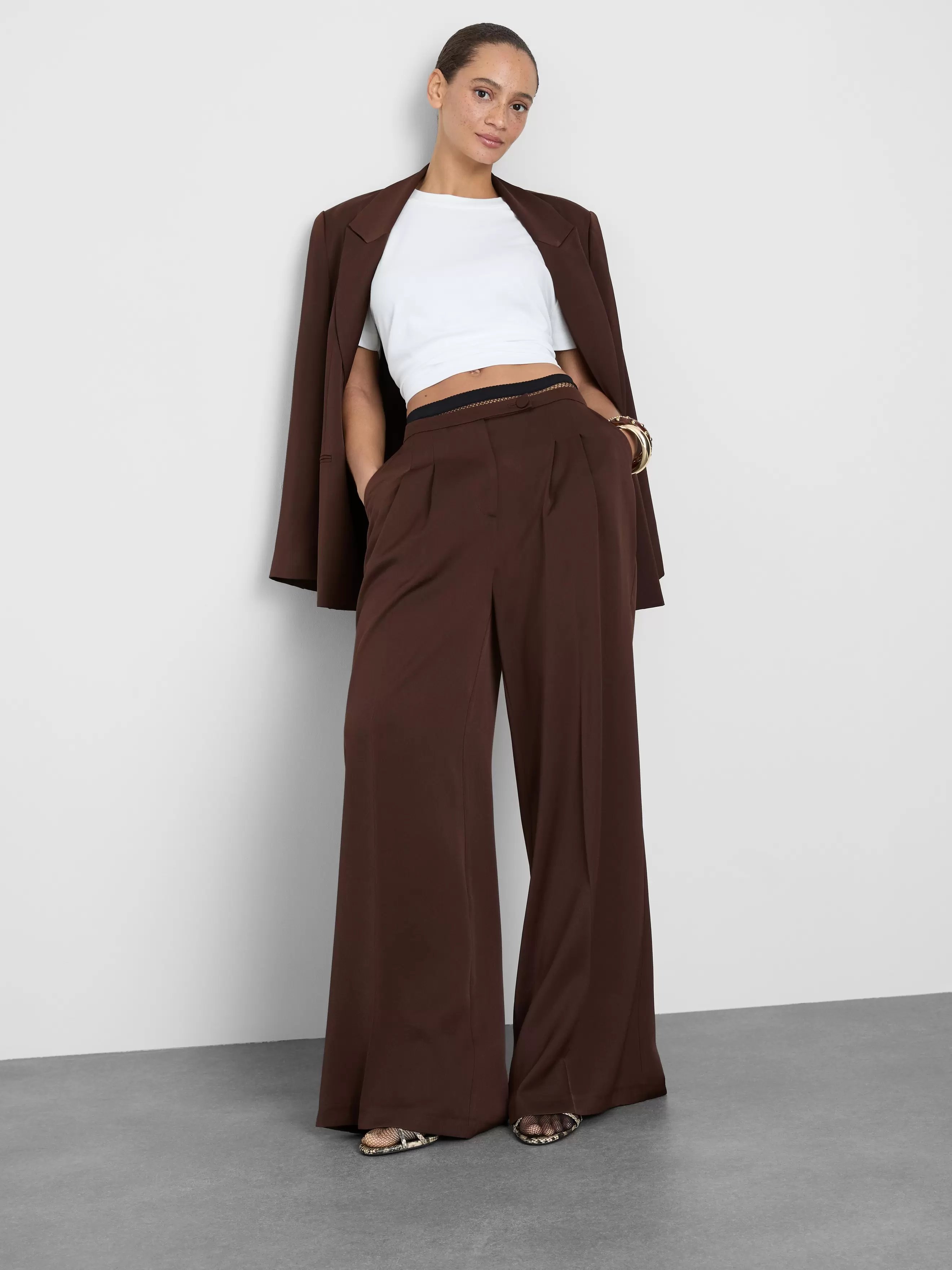 Satin Pleated Wide Leg Pants