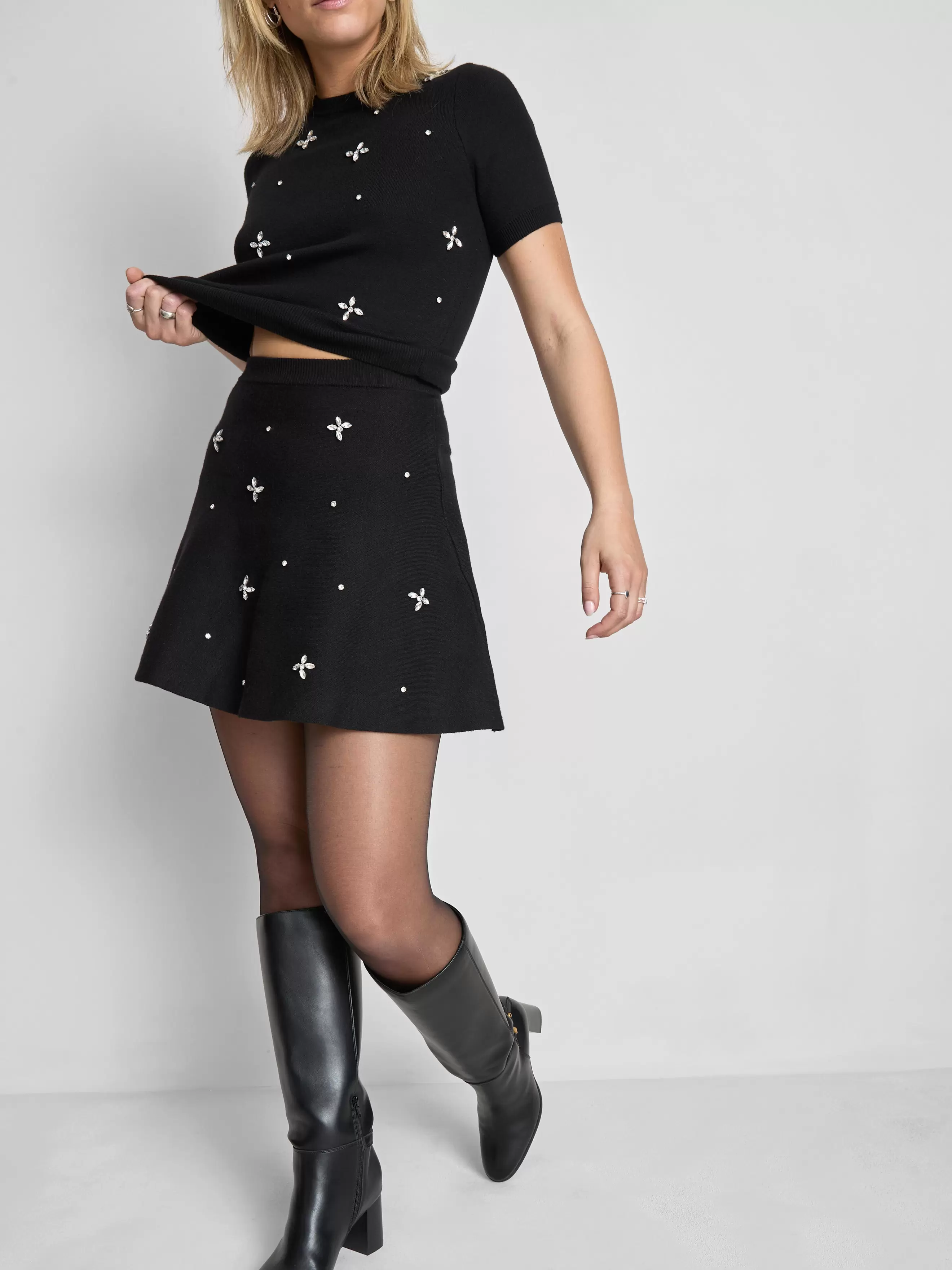 Embroidered Mini Skater Skirt