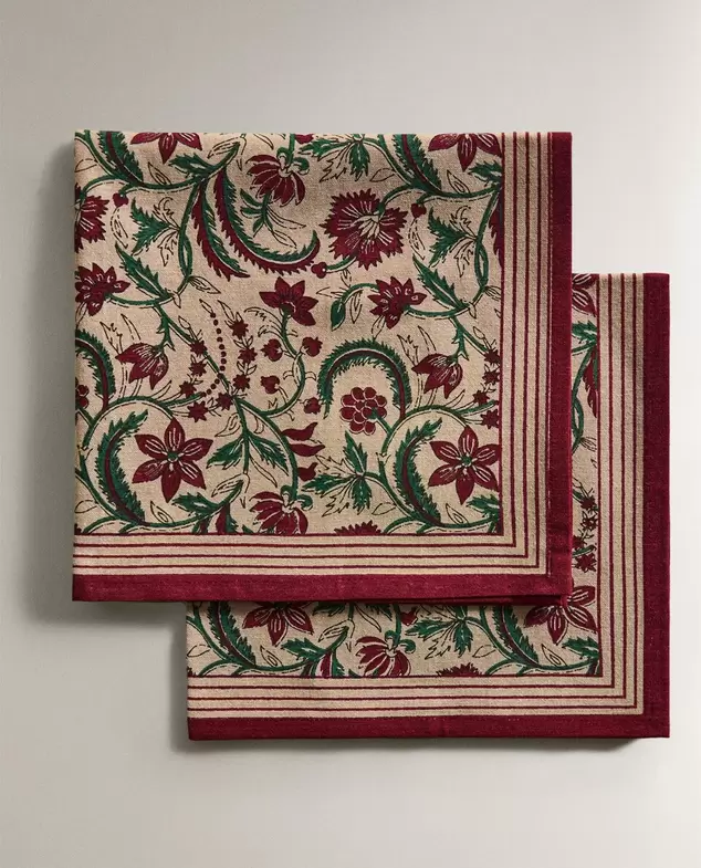 PACK SERVILLETAS ALGODÓN FLORAL ENMARCADO NAVIDAD (PACK DE 2)