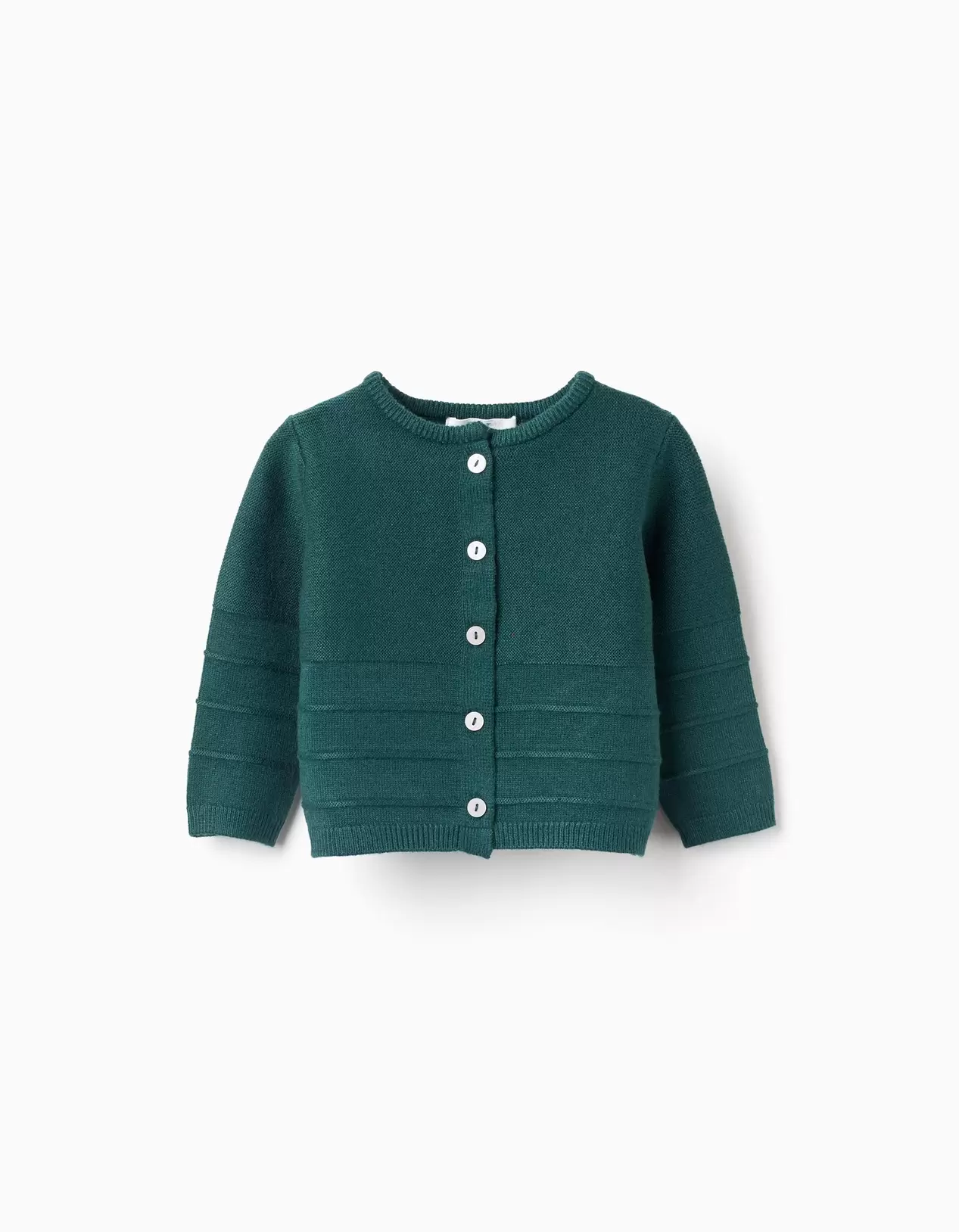 Knitted jacket with embossed lines You&Me for newborn boys, dark green