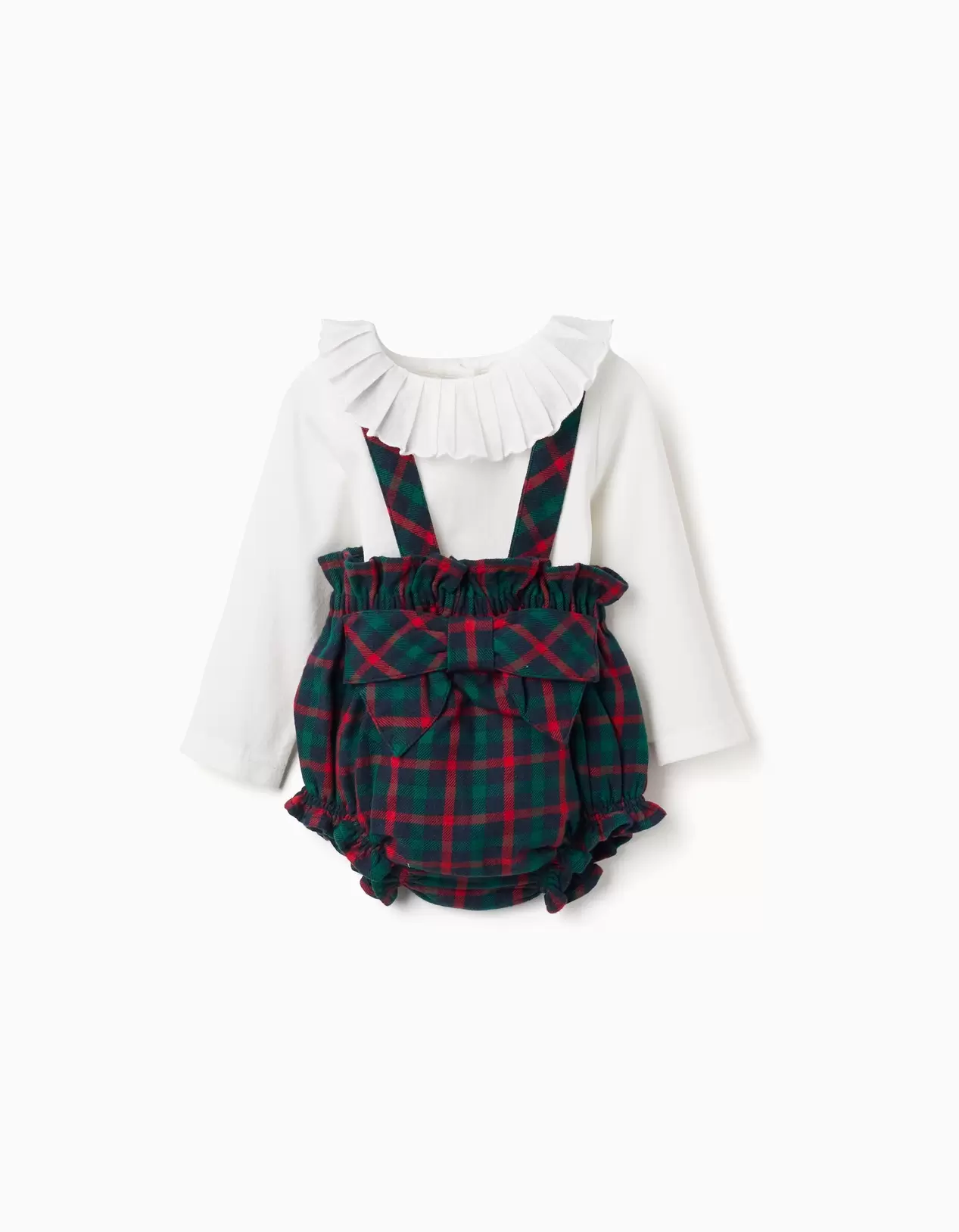Bodysuit + checked twill bloomers You&Me for newborn girls, multicolour