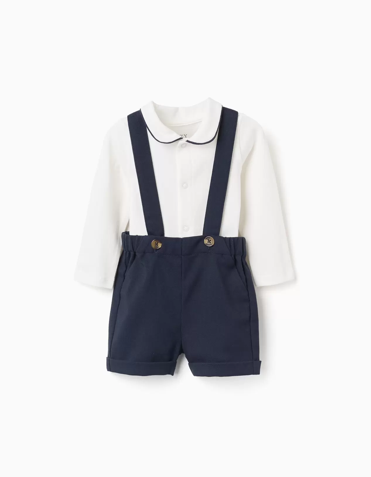 Cotton bodysuit + twill shorts You&Me for newborn boys, white/dark blue