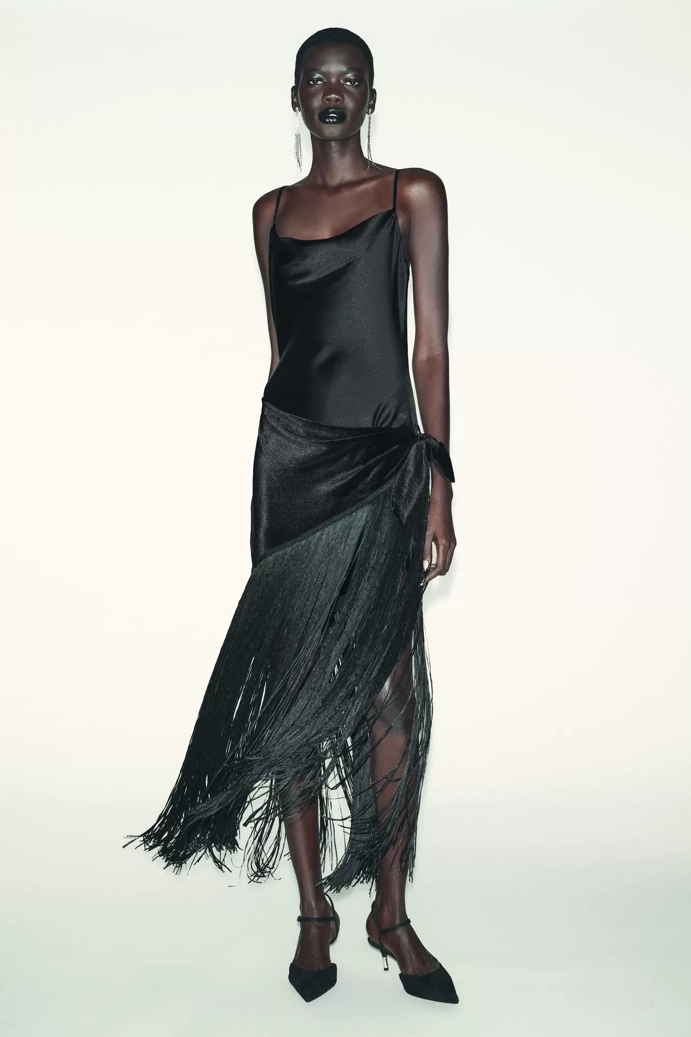 VESTIDO LARGO COMBINADO FLECOS