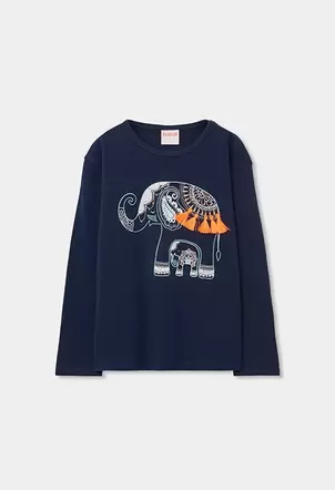 Camiseta niña de algodón azul marino