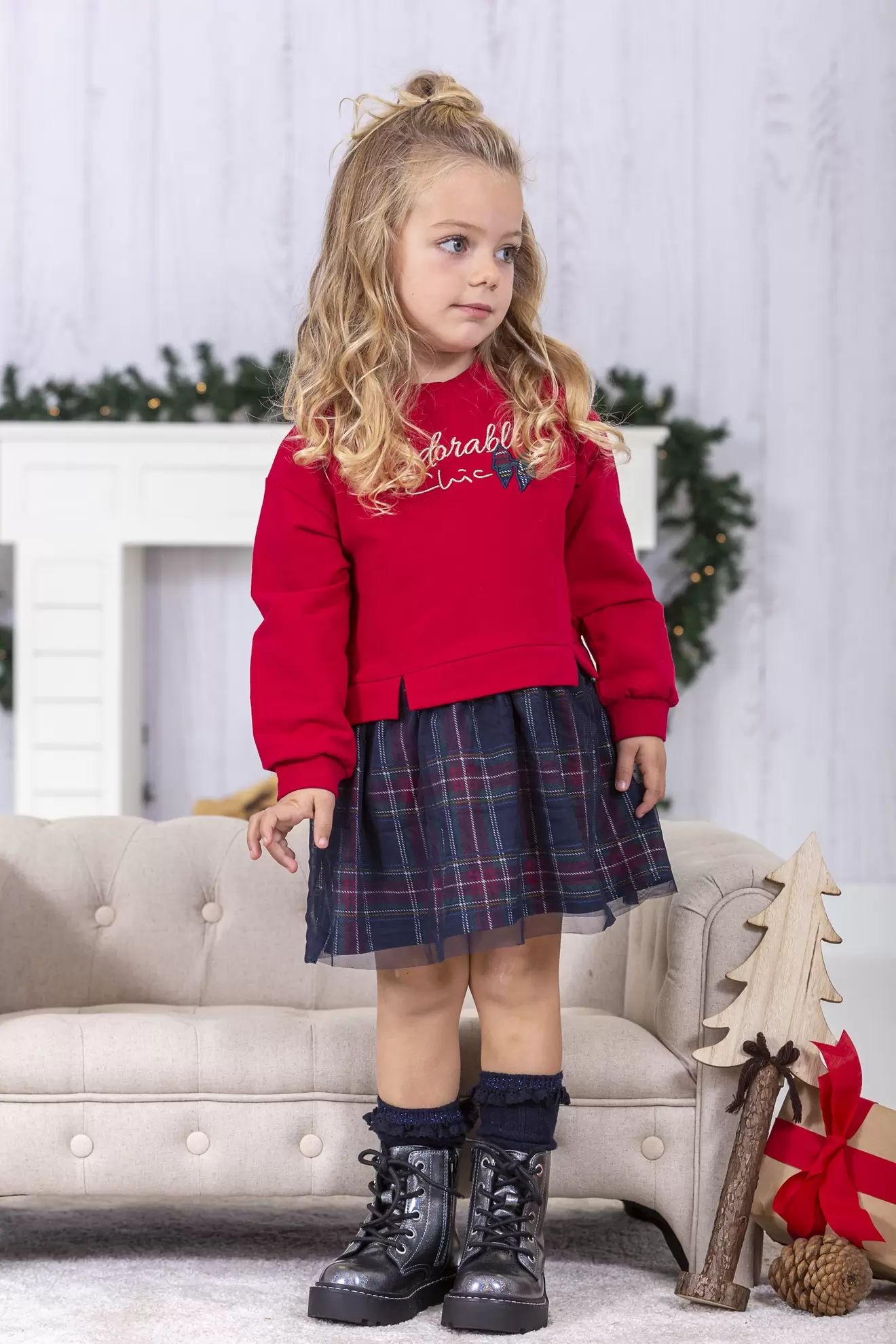 Vestido navidad rojo manga larga para bebé niña