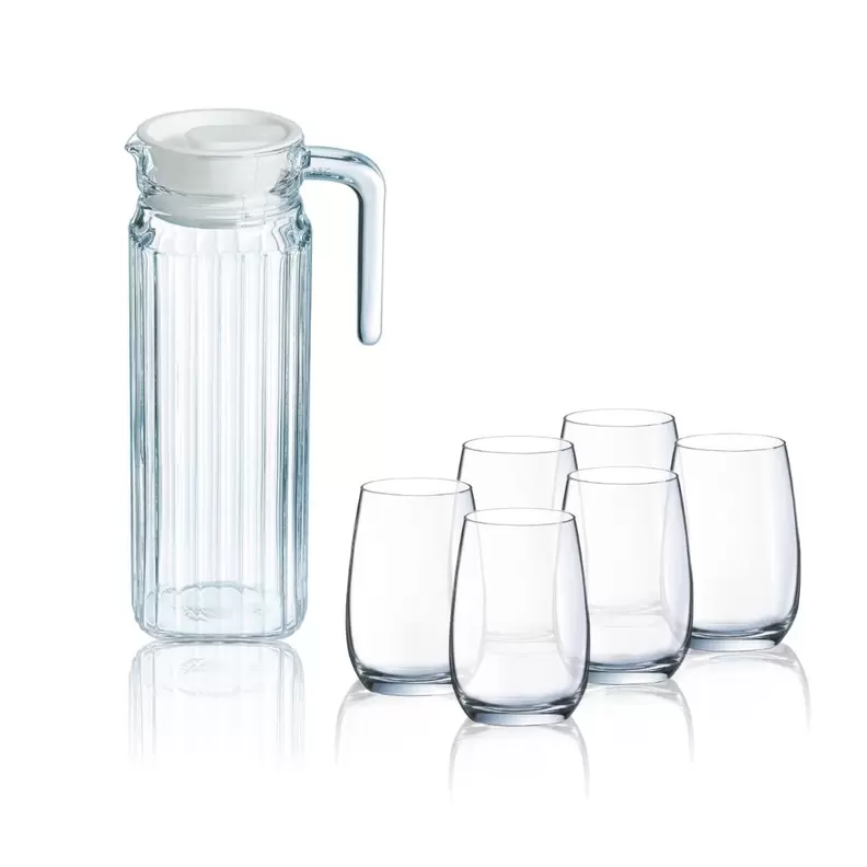 Jarra 1,1L con tapa y 6 vasos 37cl Luminarc vidrio – Líneas Modernas