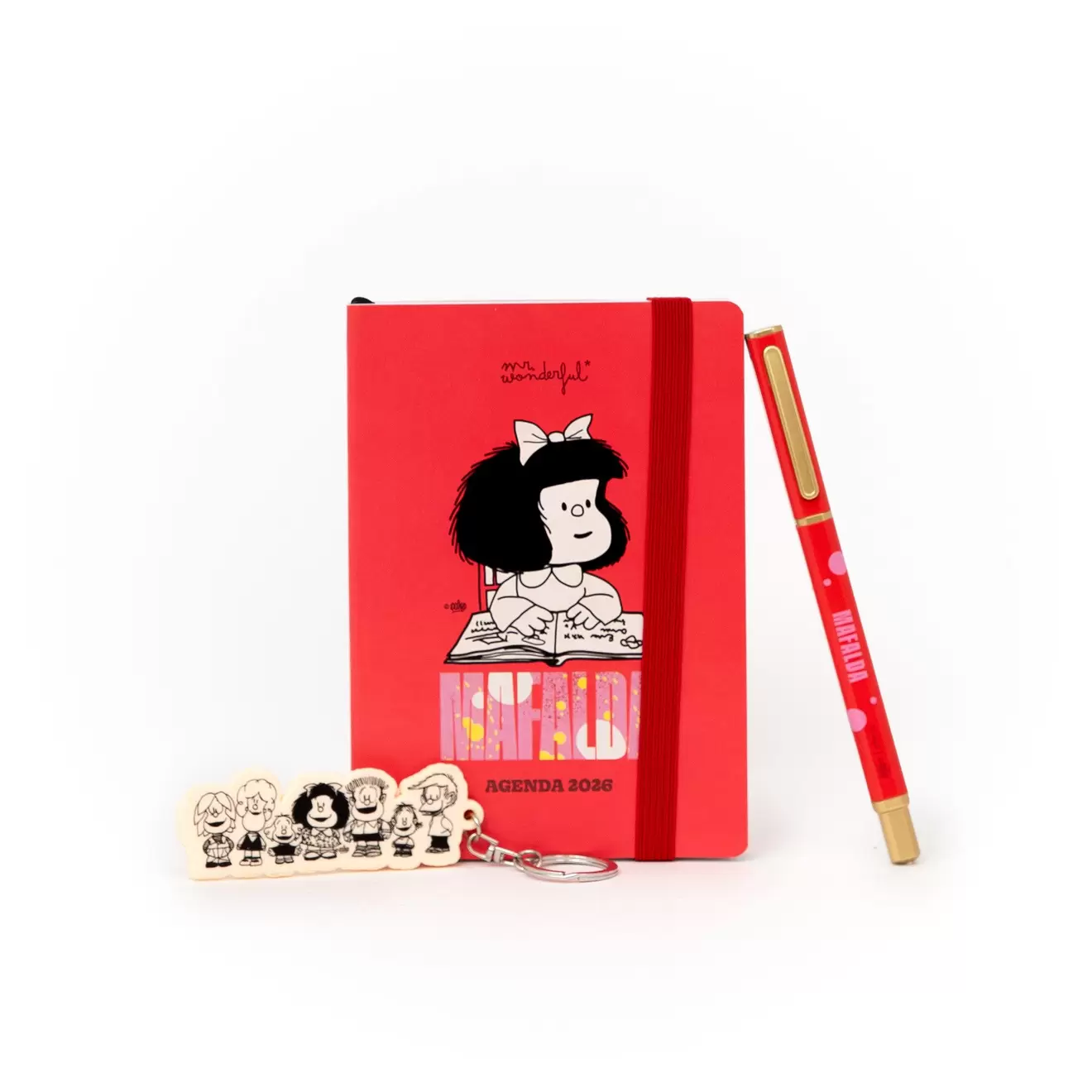 Set de Agenda Pocket A6 2026 Semanal + llavero con charms + boli - Mafalda