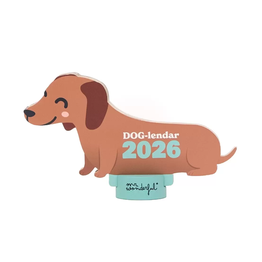 Calendario de sobremesa 2026 con peana - Perro salchicha