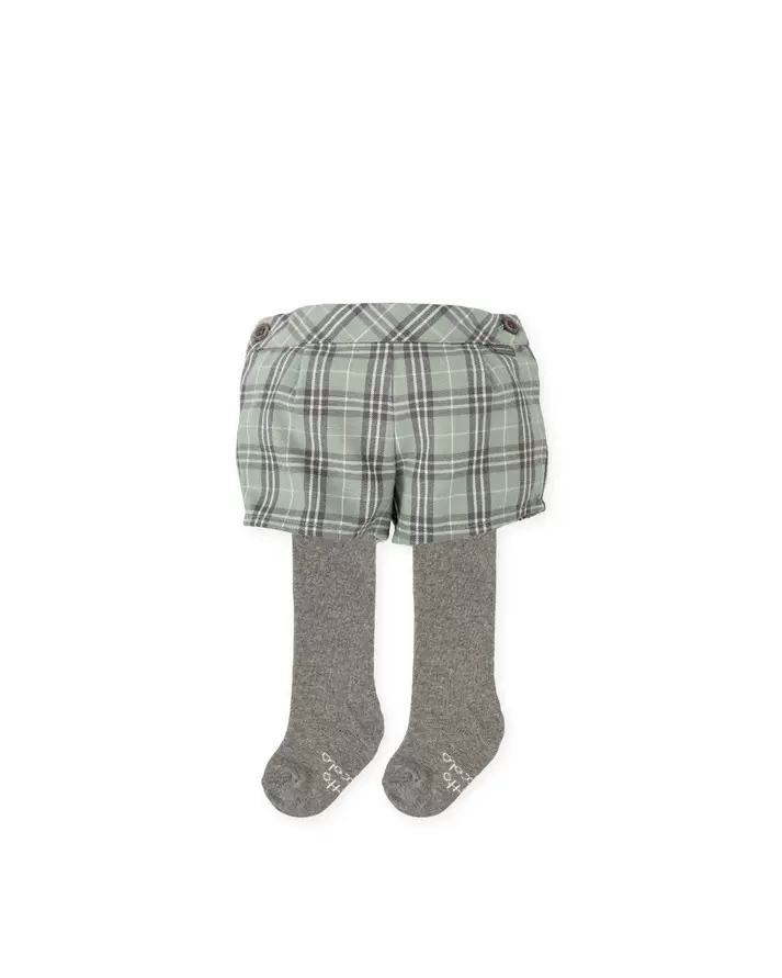 PANTALON BOMBACHO GRIS CUADROS CON LEOTARDOS BEBÉ