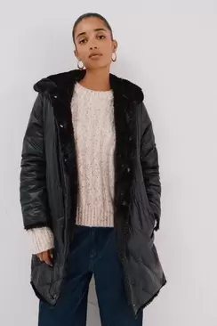 Long reversible faux fur coat