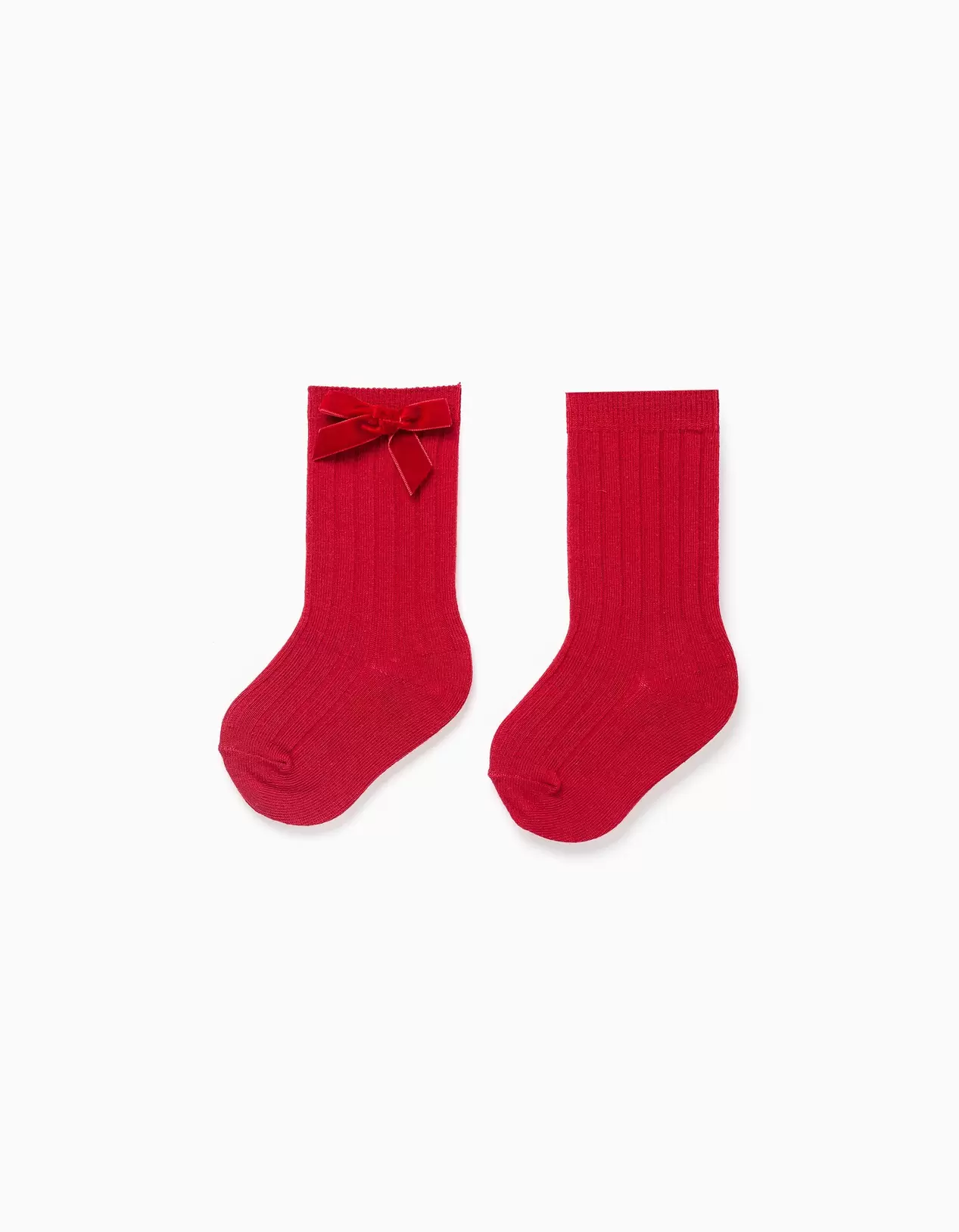 Ribbed knee high socks with bow for baby girls, red