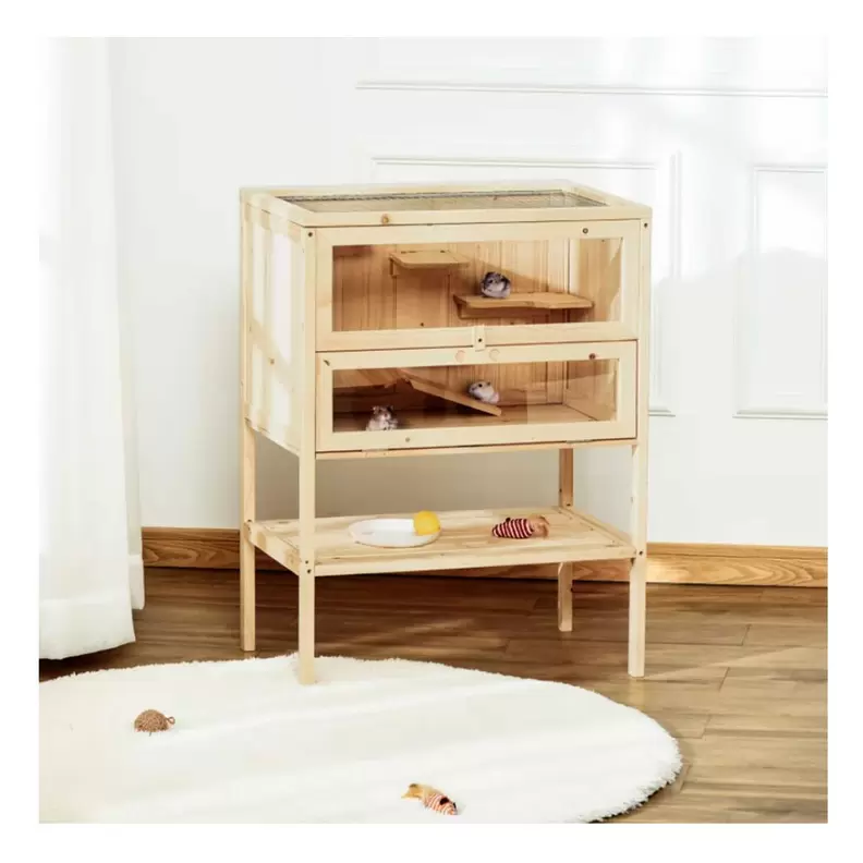Jaula de madera para hámster PawHut 5 plataformas natural 80x60x40 cm