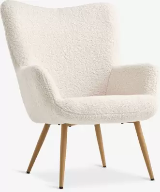 Sillón HUNDESTED felpa blanco crudo/color roble natural