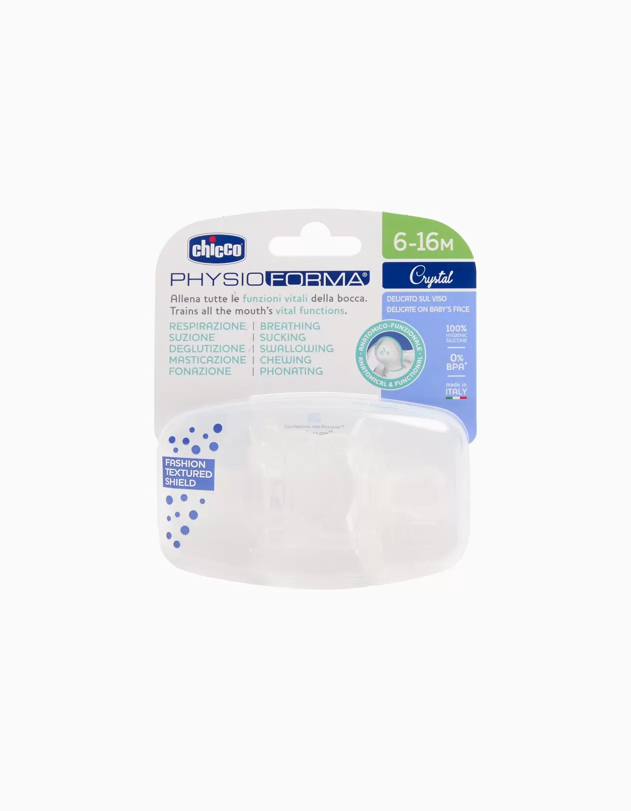 2 Chicco Physio Soft soothers 6-16M, Crystal