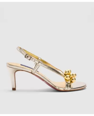 SANDALIA DURCAL TACÓN MEDIO TECNOPIEL METALIZADO PLATINO