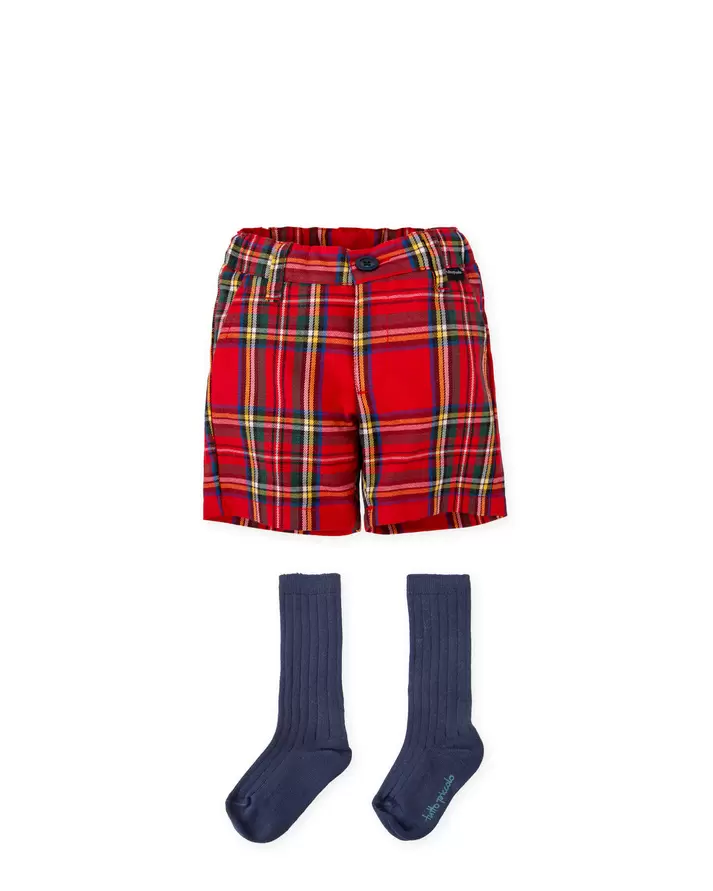 BERMUDA ROJA CUADROS CON CALCETINES