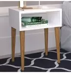 Mesita de Noche Color Blanco con cajón Abierto y Patas de Madera...
