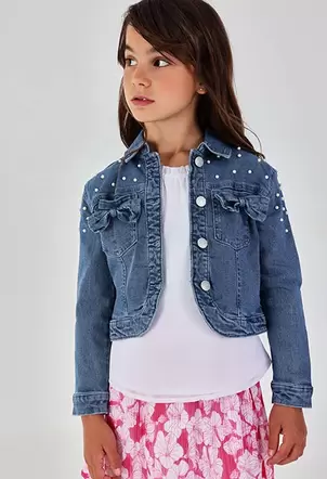 Cazadora niña denim color bleach lazitos