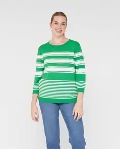 Jersey Rayas Hilo Metalizado Manga Tres Cuartos Verde